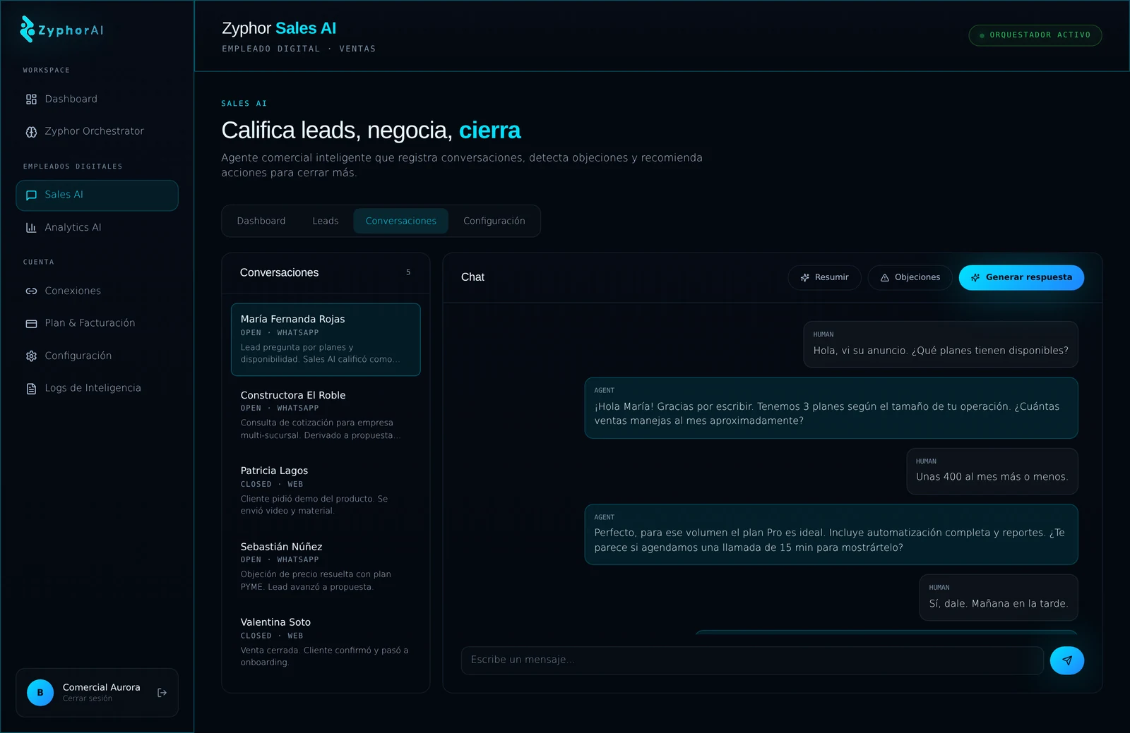 Sales AI · conversaciones en vivo